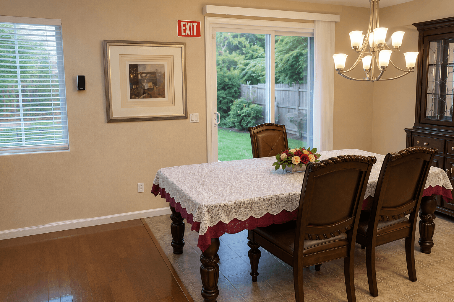 Dining room at Joy in Caring with a table set for meals, seating four